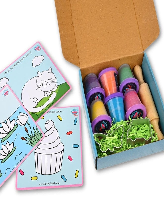 Lattooland Timeless Clay Dough Kit | Chemical Free Clay | Taste-Safe, Non-Toxic, Multi-Sensory Dough Play Set for Kids 1.5 Years+ | 6 Colors, 3 Tools, 3 mats - Image 1
